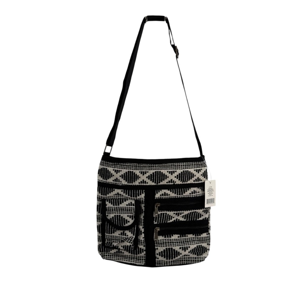Boho Black and White Woven Shoulder Bag